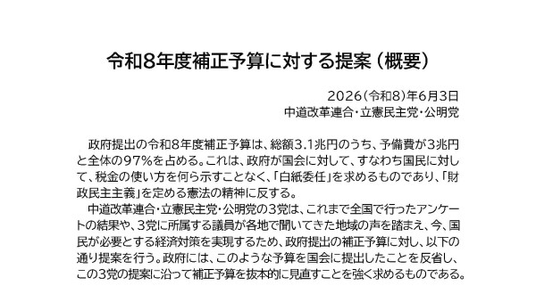 令和8年度補正予算に対する提案 （概要）
